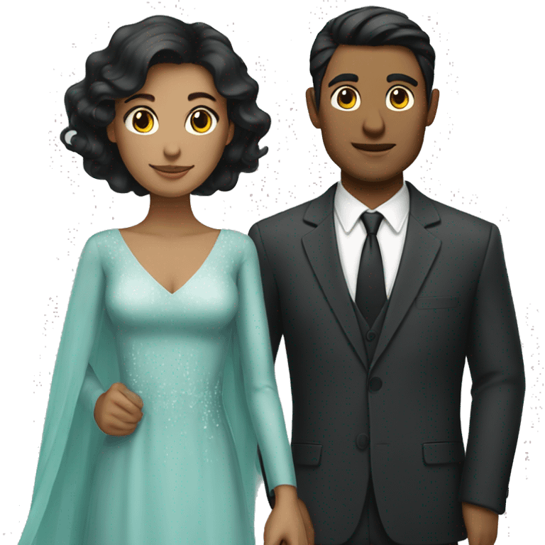 Dark haired man and woman in dress attire  emoji