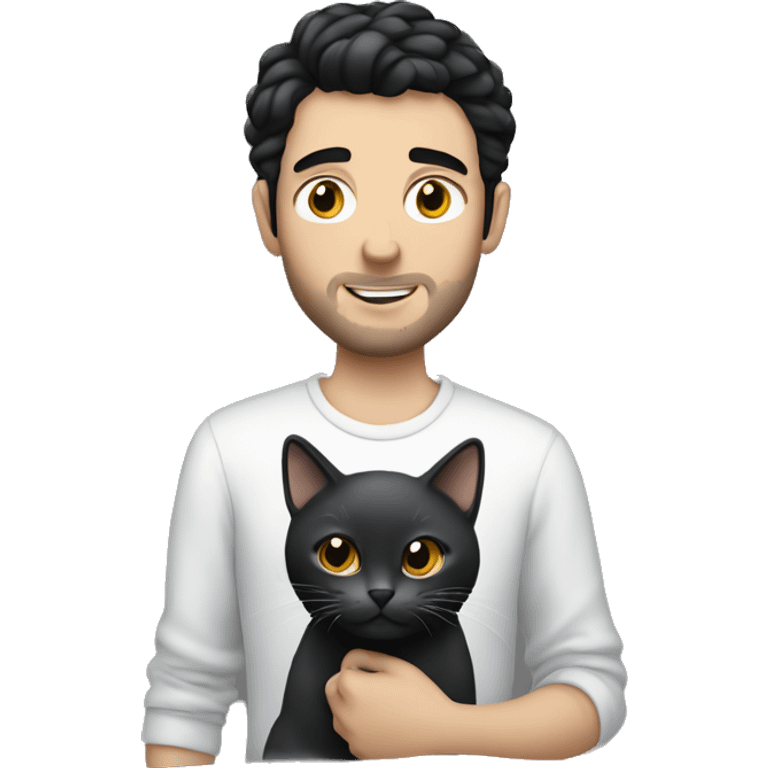 White guy with black hair holding grey cat emoji