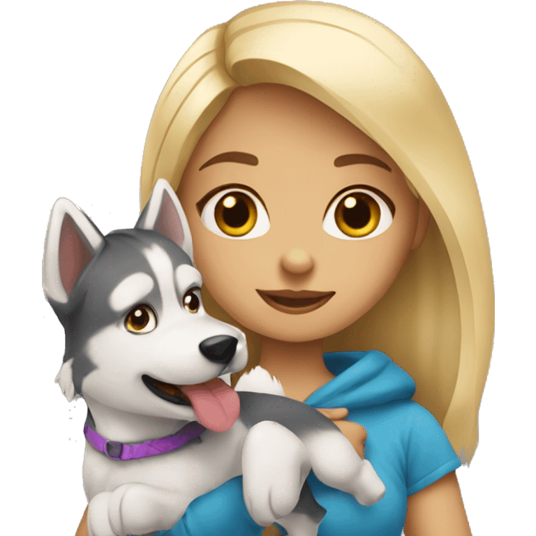 Blond girl whit a husky dog emoji