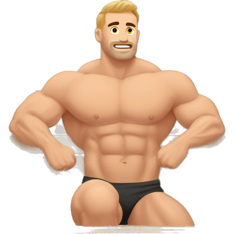 Muscular Caucasian gay bodybuilders in sauna emoji