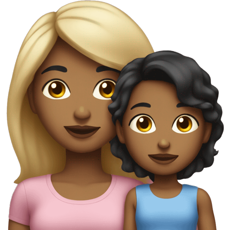 Black hair light skin Mom with her little daughter emoji