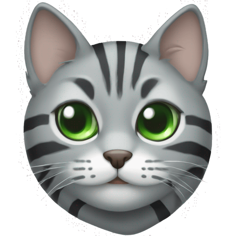 striped gray cat with green eyes emoji