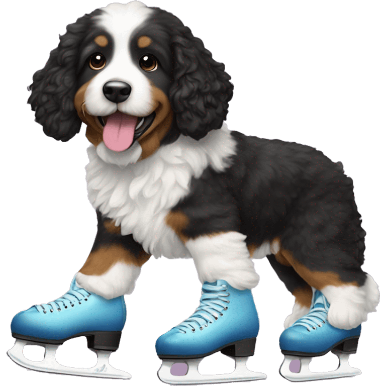 Bernedoodle wearing figure skates emoji