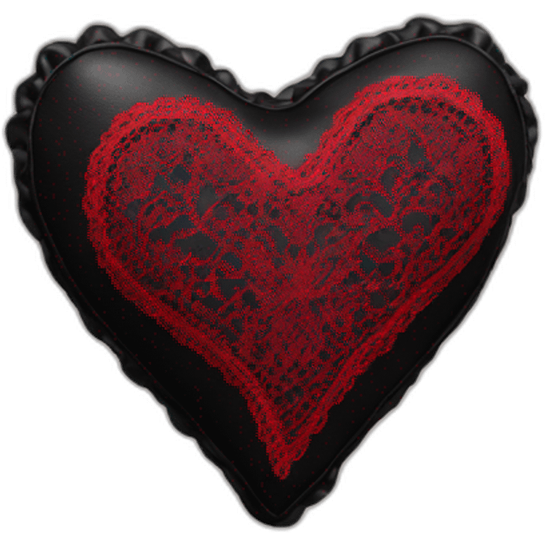 black leather heart shaped cushion with red lace border emoji