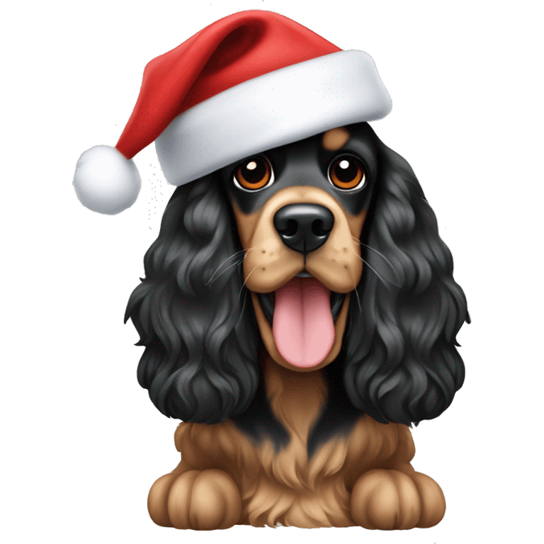 Black and Tan cocker spaniel with Santa hat emoji