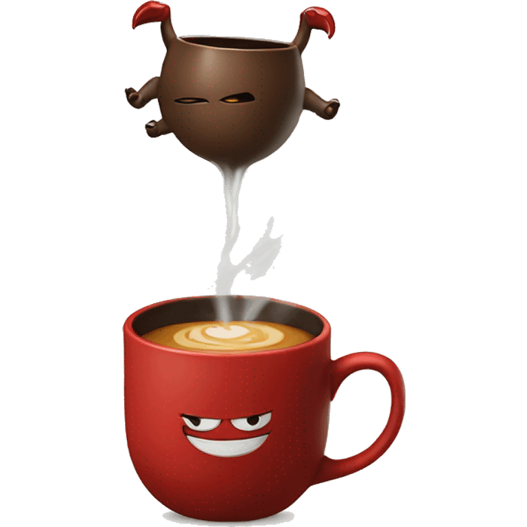 Devil pouring a pot of coffee into a mug upside down emoji