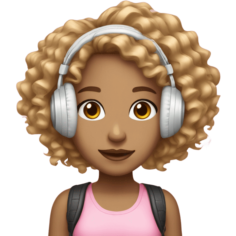 light skin girl with curly brown & blond hair with brown eyes long lashes wearing pink beat headphones emoji