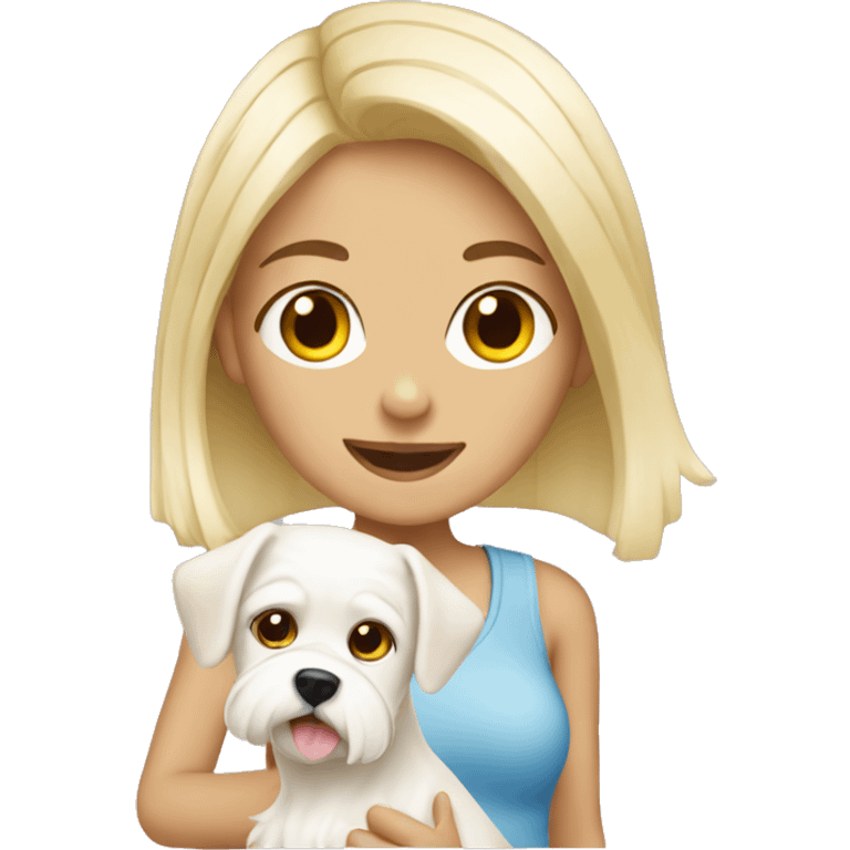 blonde girl with maltese dog emoji