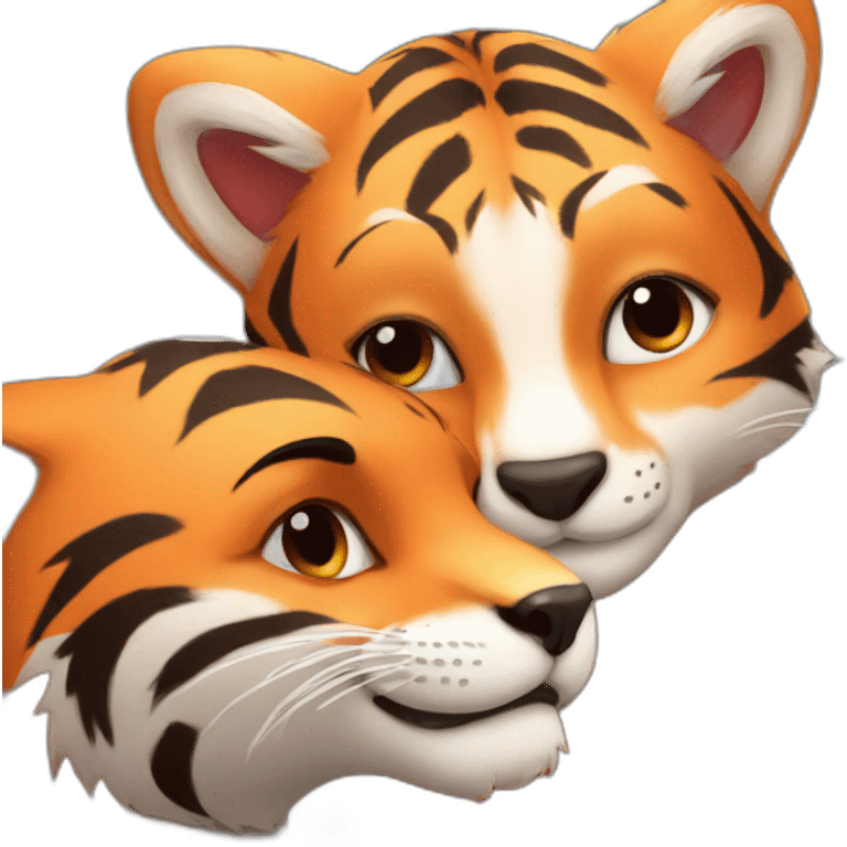 little tiger hugging a little fox emoji