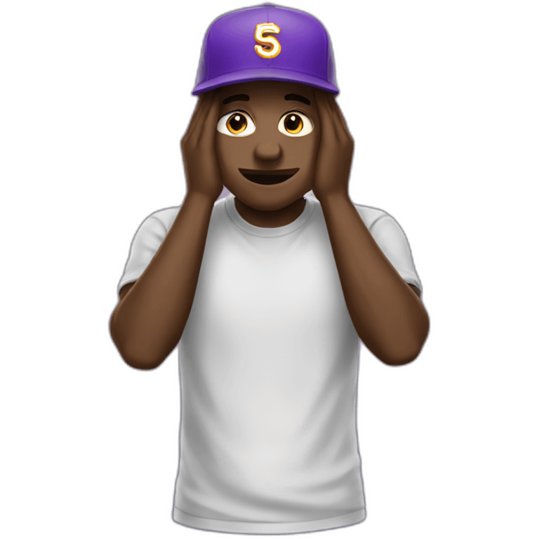 Bronze man cry with a purple new era cap emoji