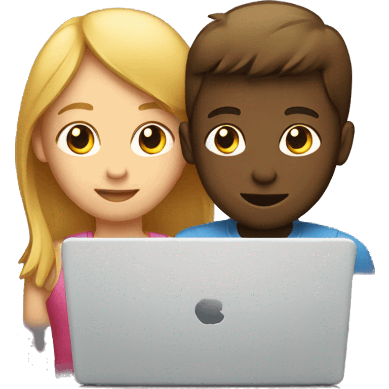 Girl and boy laptop with light above head emoji