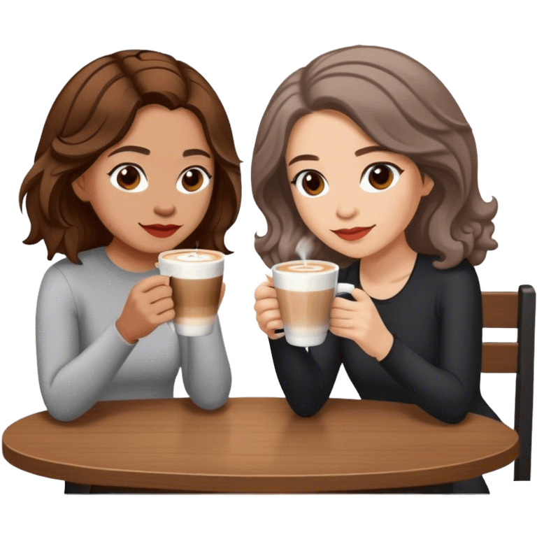 puerto rican woman light skin with shoulder-length, wavy, brown hair drinking latte with pale jewish woman with short, red gray, very straight hair drinking espresso at table emoji