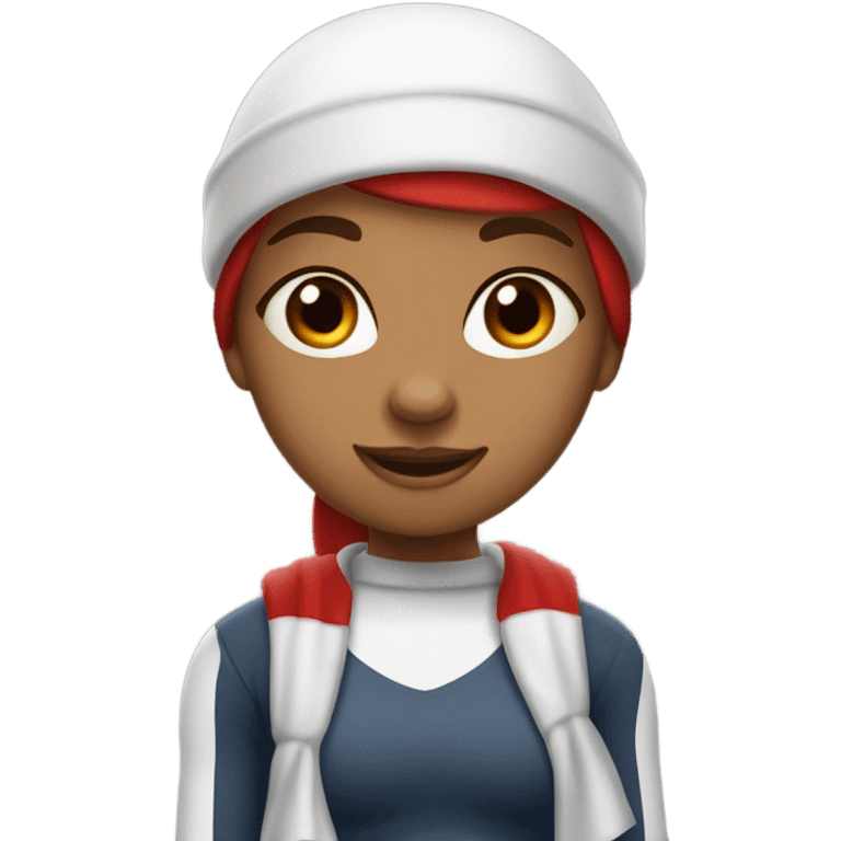 Emoji of a sporty girl in a top and leggings with a red Christmas hat. emoji