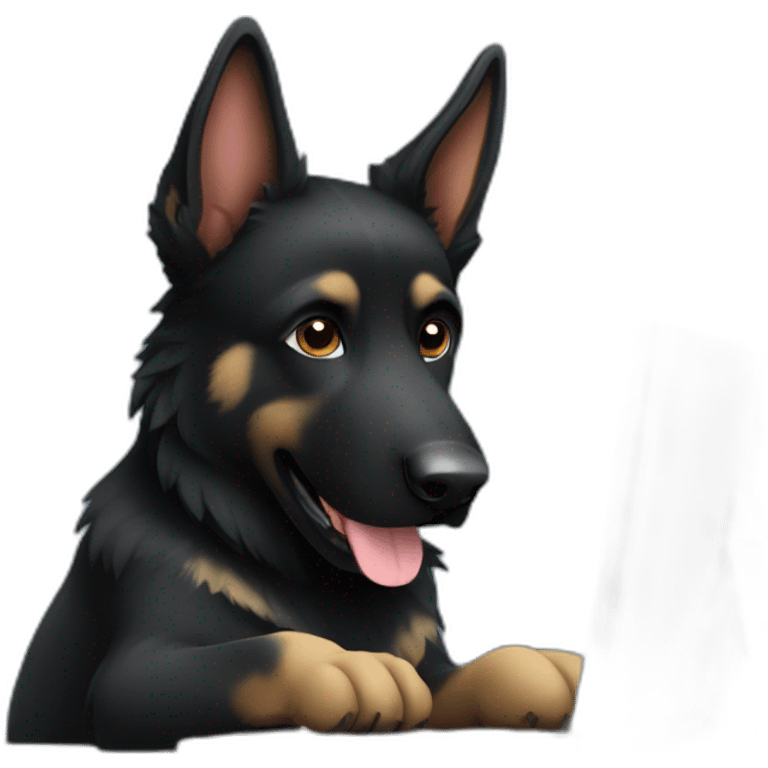 Black german shepherd working at the computer emoji