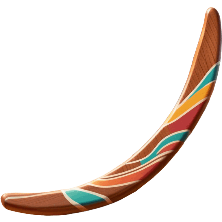 Cinematic Realistic image of a classic boomerang, rendered with detailed wood grain textures and vibrant colors, set against a sunlit outback landscape that emphasizes its iconic Australian heritage emoji