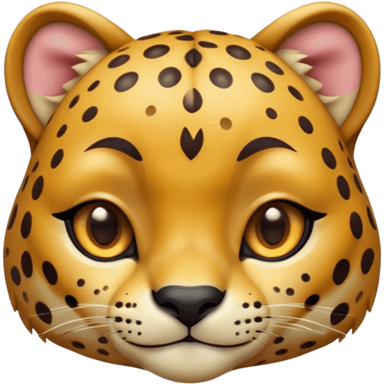 Cinematic Cute Cheetah Portrait Emoji, Head tilted playfully and inquisitively, featuring a glossy, golden spotted Fur with a natural sheen, round, sparkling amber eyes filled with curious mischief, Simplified yet irresistibly adorable features, highly detailed, glowing with a warm, friendly glow, high shine, affectionate and agile, stylized with a touch of savannah whimsy, bright and endearing, soft glowing outline, capturing the essence of a mischievous yet loving cheetah, so playful it feels like it could dash out of the screen and into your arms! emoji