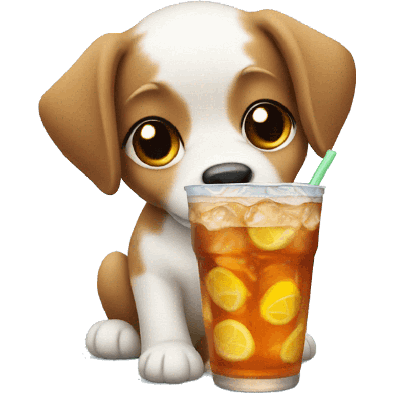 Puppy with an iced tea  emoji