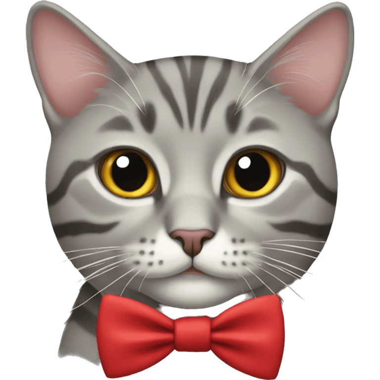 grey tabby cat with red bow tie emoji