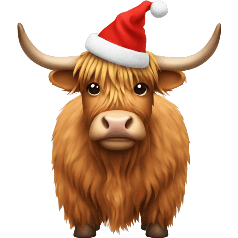 Highland cow wearing a Christmas hat emoji