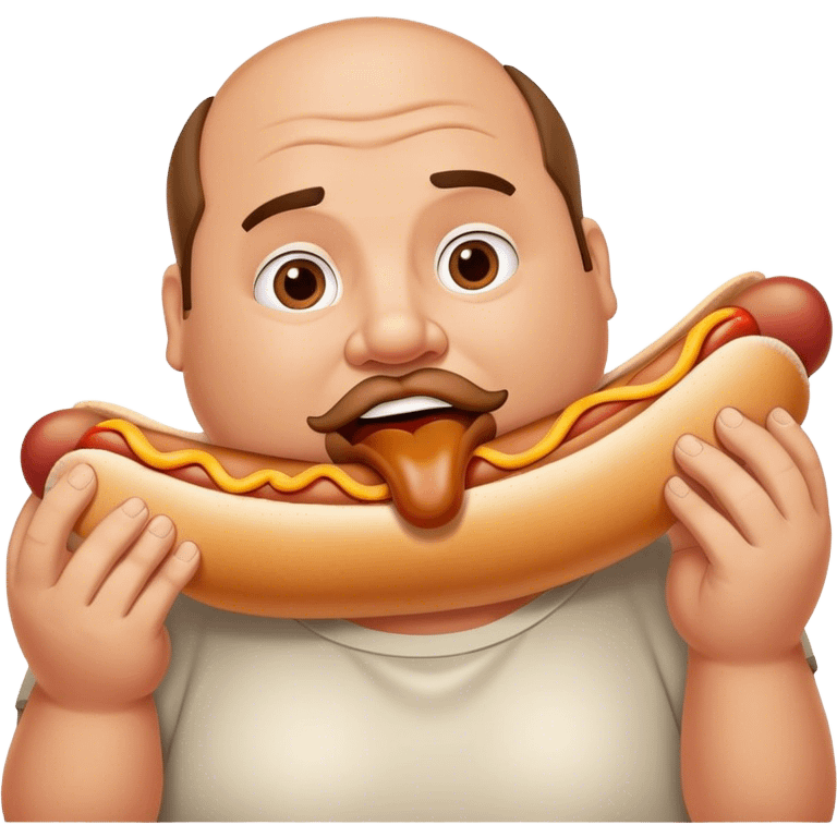 Fat man stuffing hotdog in mouth emoji