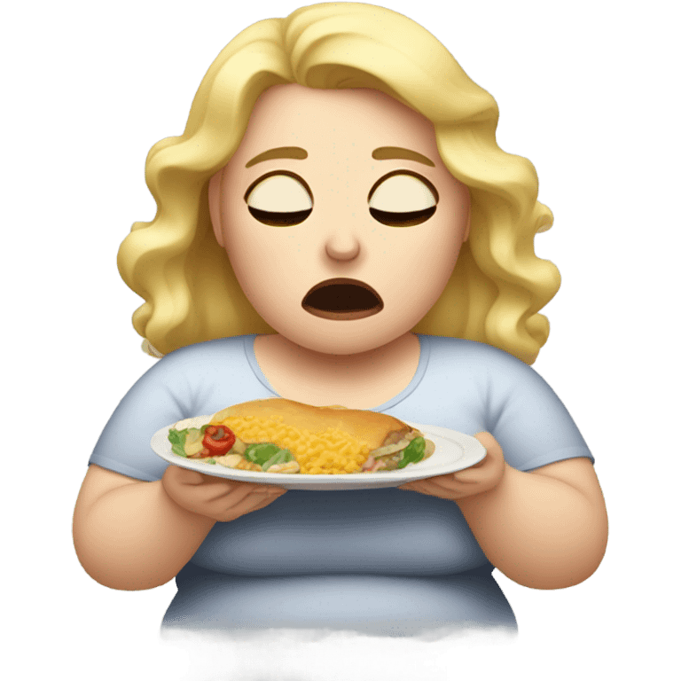 overweight blondie woman crying plate food emoji