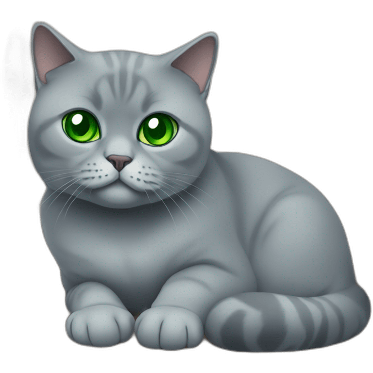 British shorthair with a green eye and other blue sittting on a couch emoji