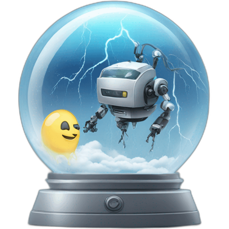 thunderstorm and robot in a glass globe emoji