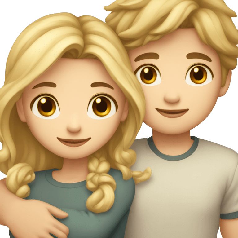 Cute boy with brown hair and cute girl with blonde hair hugging emoji