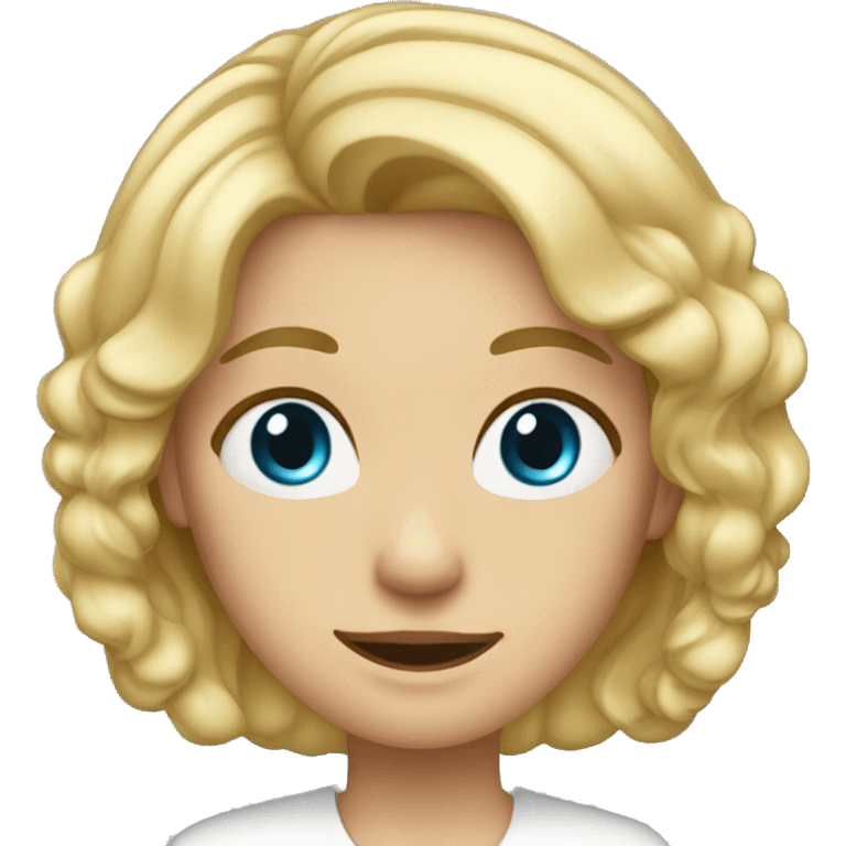 A blond girl around 37 years old, long hair, , blue eyes and is a loud elementary teacher emoji