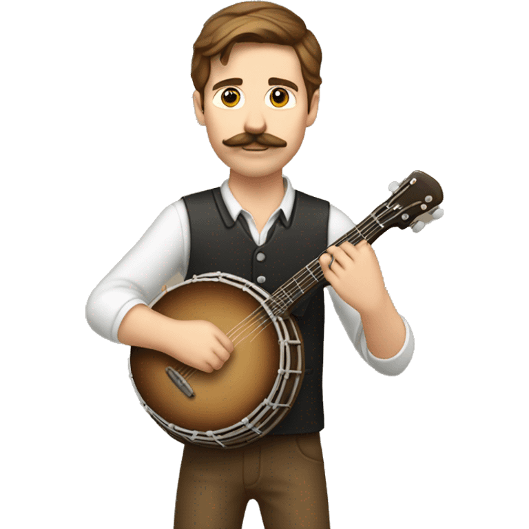 Young white man with brown hair and a mustache playing the banjo  emoji