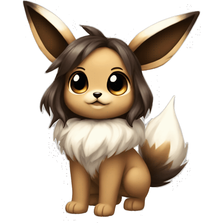 Kawaii Shiny Eevee with dark brown long emo hair covering her eyes Full Body emoji