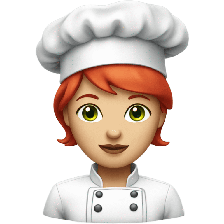 green eyes red short haired female chef with a hat  emoji