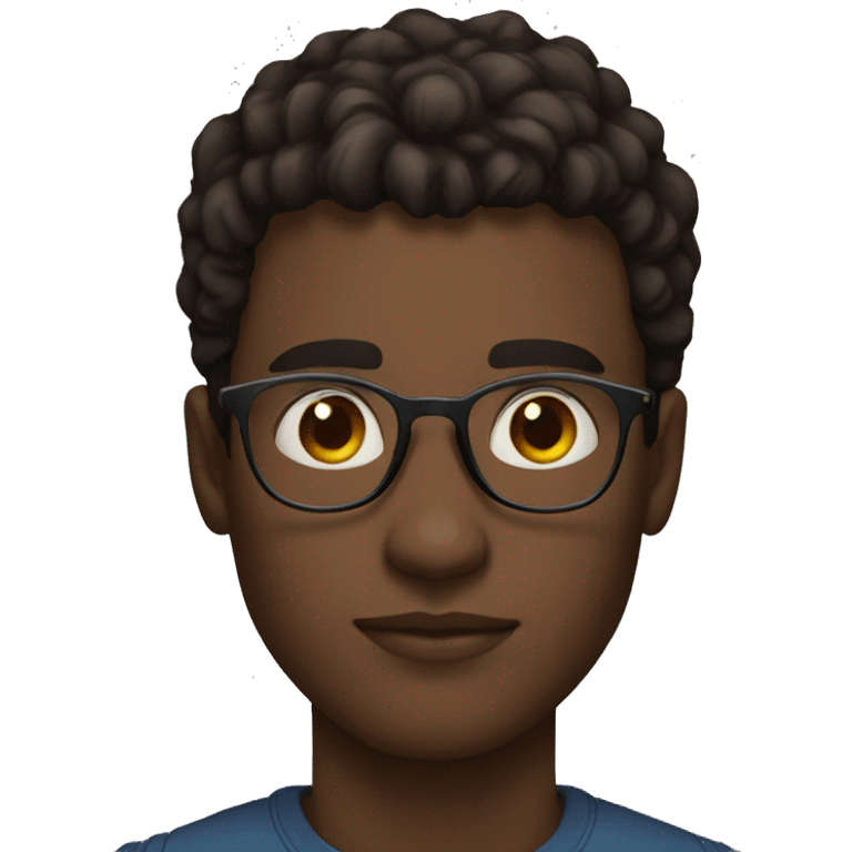 Young man face,26 years old,mid dark skin, big circular glasses, brown eyes, African nose emoji