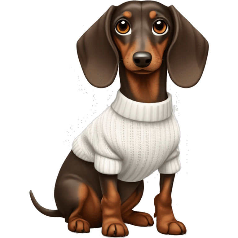 Brown dapple dachshund wearing a white jumper  emoji