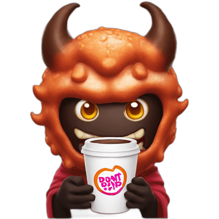 a demon holding a dunkin donuts coffee cup emoji