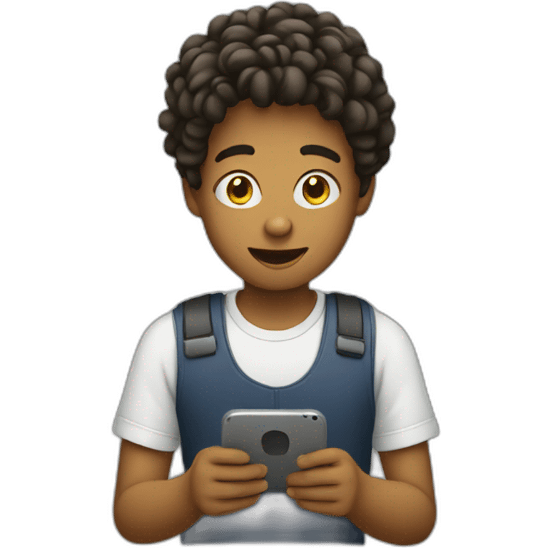 Teen typing in phone emoji