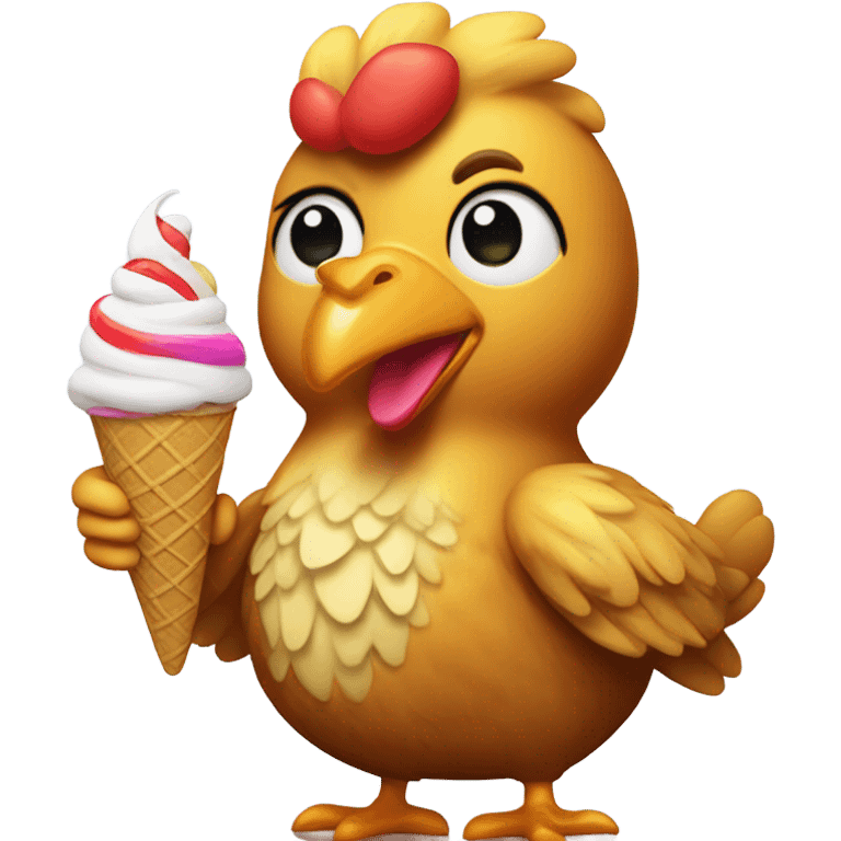 Chicken with wellies holding an ice cream emoji