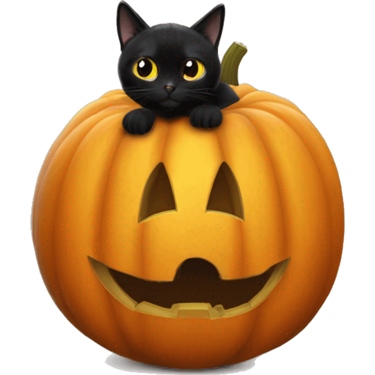 Black cat inside a pumpkin poking its head out  emoji