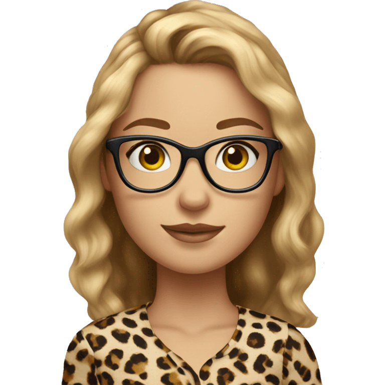 girl with brown hair and blonde highlights and cat eye glasses and cheetah print shirt emoji