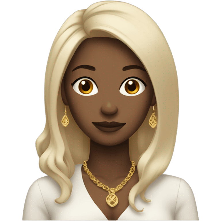 black woman with long hair and a nice top emoji