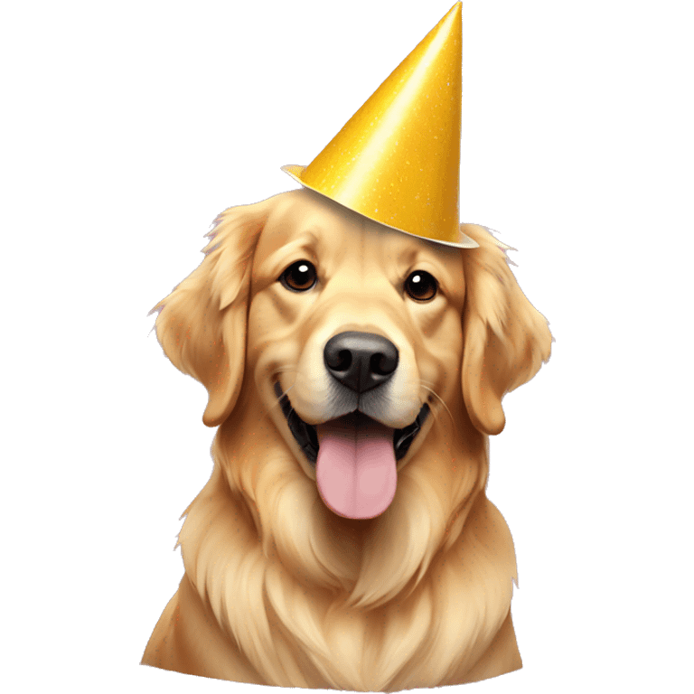 golden retriever wearing party hat emoji