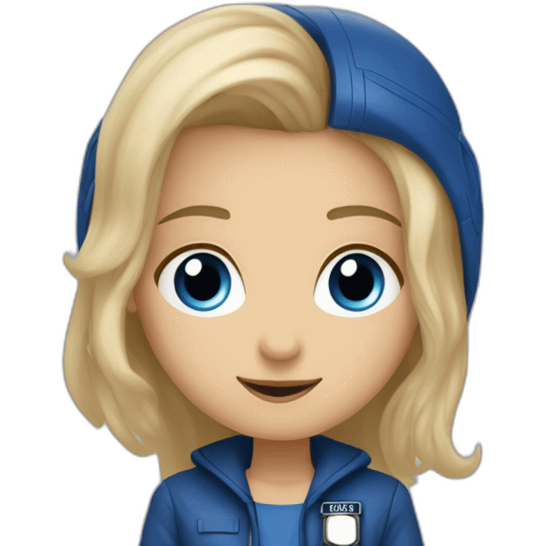 joven rubia de pelo largo y ojos azules entrando en la tardis emoji