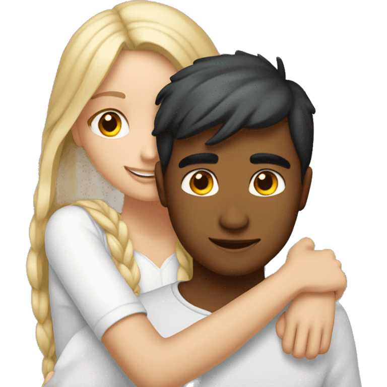 Indian boy hugging white girl emoji