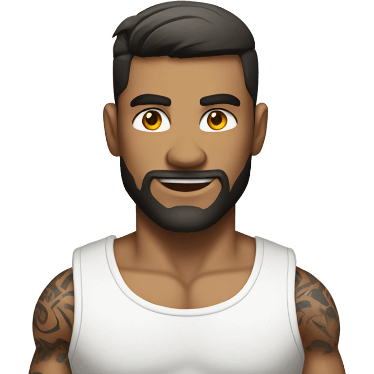 muscular male in white shirt with tattoos  emoji