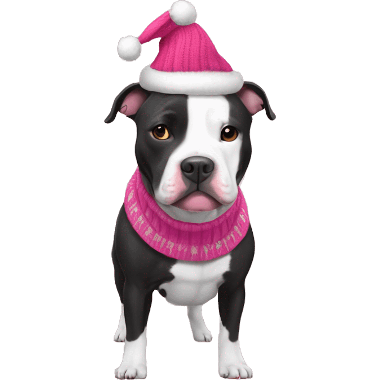 Black and white pitbull with pink Christmas sweater emoji