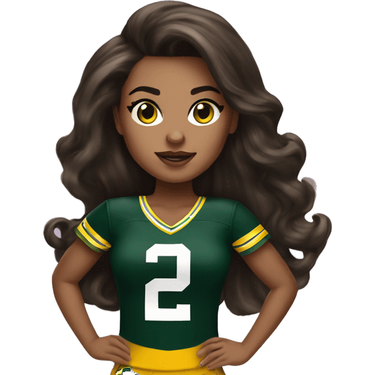 nfl glamourous cheerleader, brunette hair, Green Bay packer  emoji