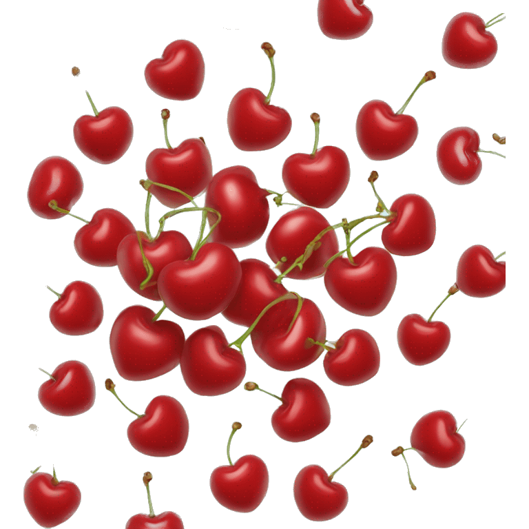 Red cherries with with heart floating around it emoji