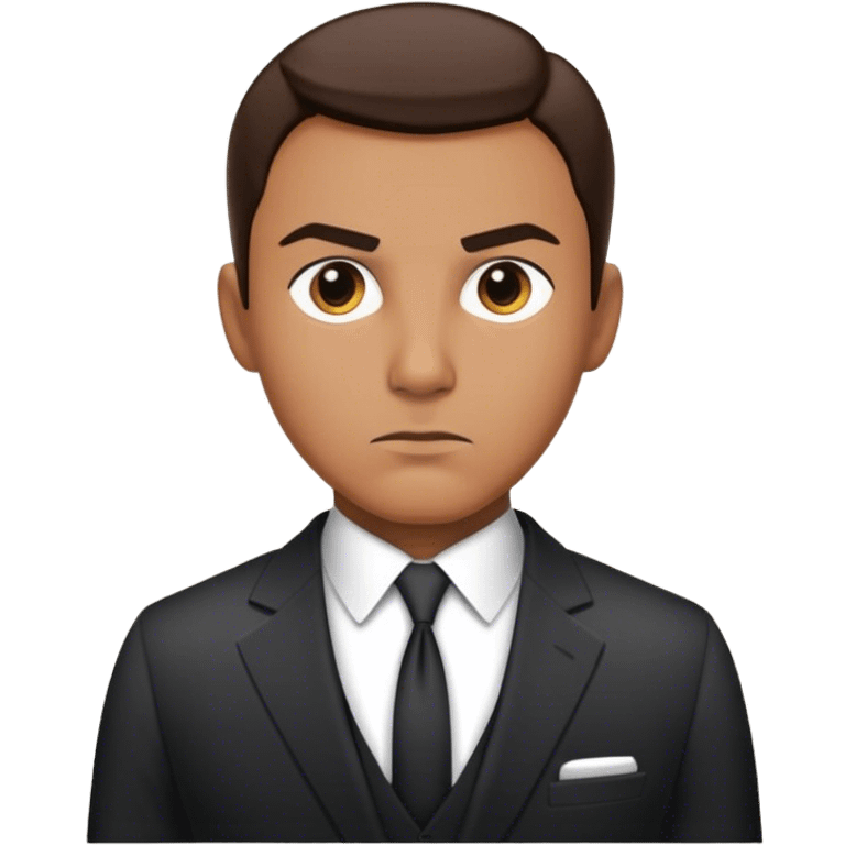 A secret intelligence agent wearing a formal suit, appearing serious and professional, with a mysterious and authoritative presence emoji