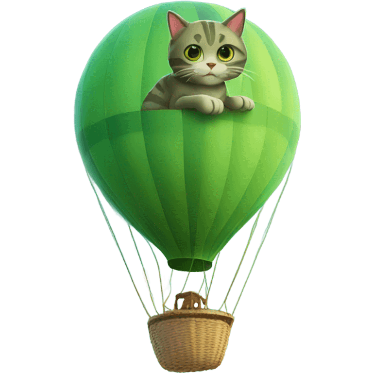 Green Cat on a hot air balloon  emoji