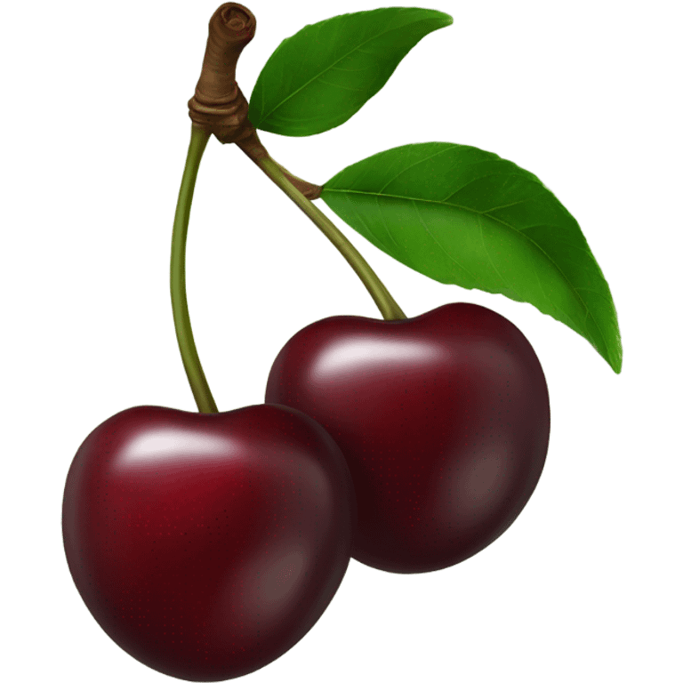 two burgundy cherries on dark green single stem emoji